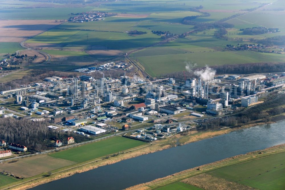 Aerial image Nünchritz - Factory of Wacker nuenchritz in Saxony. In the Nuenchritz chemical silicon based materials are manufactured