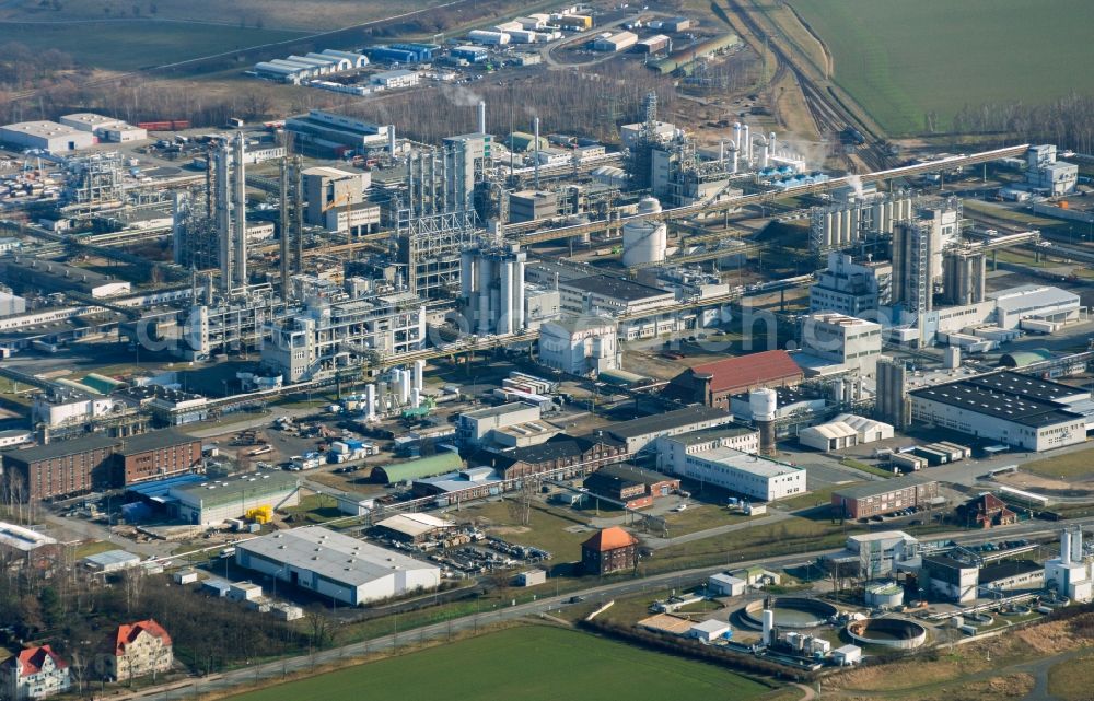 Aerial photograph Nünchritz - Factory of Wacker nuenchritz in Saxony. In the Nuenchritz chemical silicon based materials are manufactured