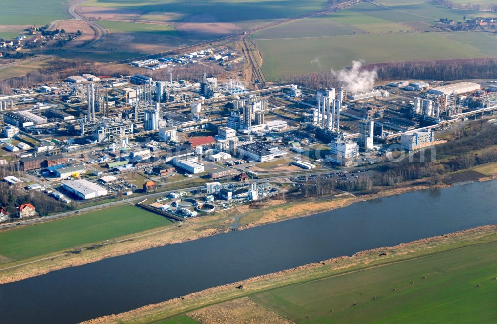 Aerial image Nünchritz - Factory of Wacker nuenchritz in Saxony. In the Nuenchritz chemical silicon based materials are manufactured