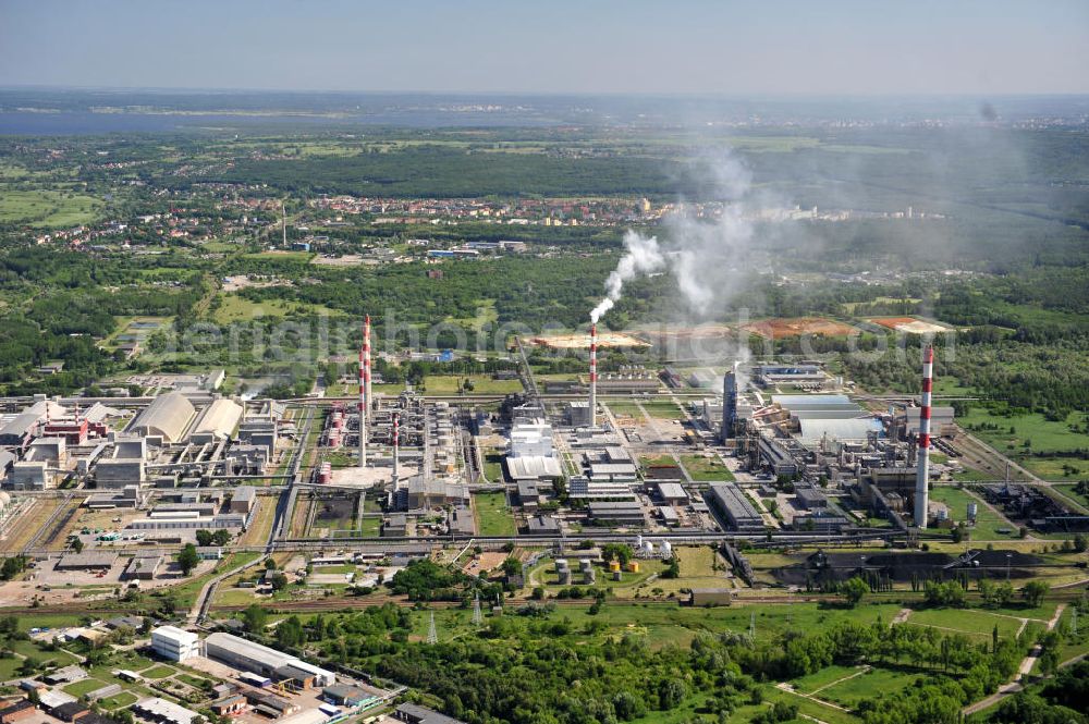 Aerial image PÖLITZ / POLICE - Factory site of the Zaklady Chemiczne POLICE SA in Police, Polen. The company produces chemical materials like mineral fertilizer, titan dioxide and other chemicals like ammonia or hydrochloric acid