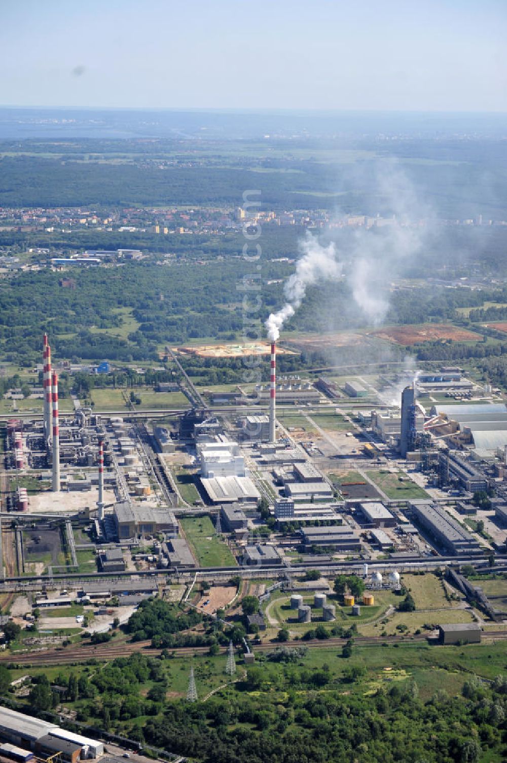 Aerial photograph PÖLITZ / POLICE - Factory site of the Zaklady Chemiczne POLICE SA in Police, Polen. The company produces chemical materials like mineral fertilizer, titan dioxide and other chemicals like ammonia or hydrochloric acid