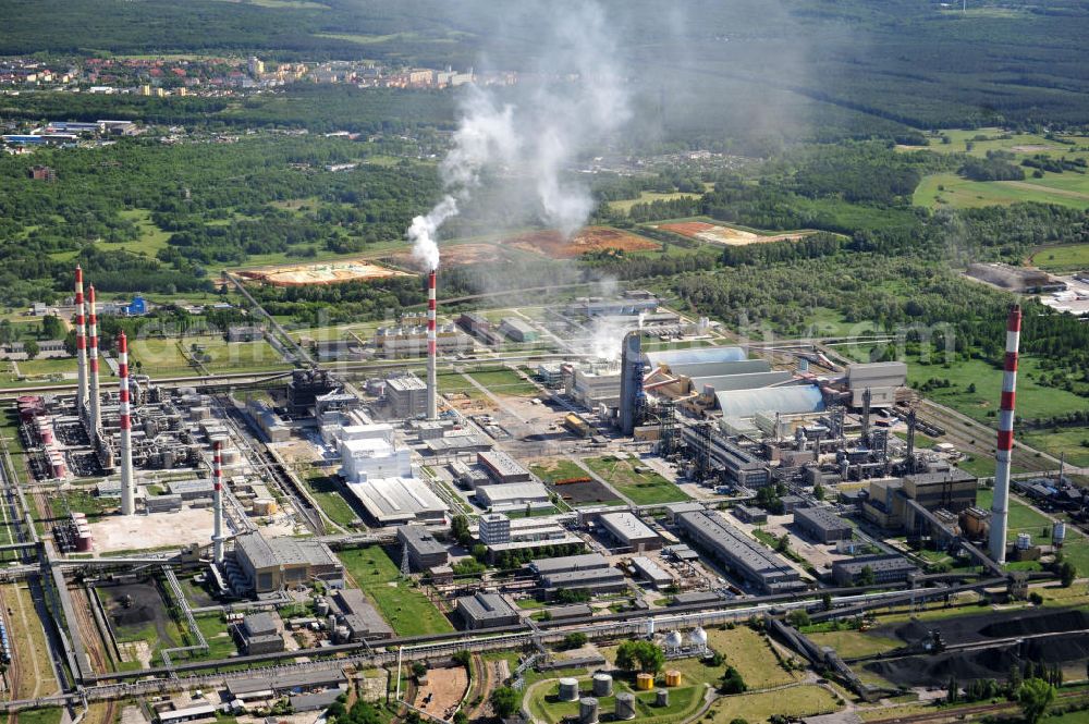 PÖLITZ / POLICE from above - Factory site of the Zaklady Chemiczne POLICE SA in Police, Polen. The company produces chemical materials like mineral fertilizer, titan dioxide and other chemicals like ammonia or hydrochloric acid