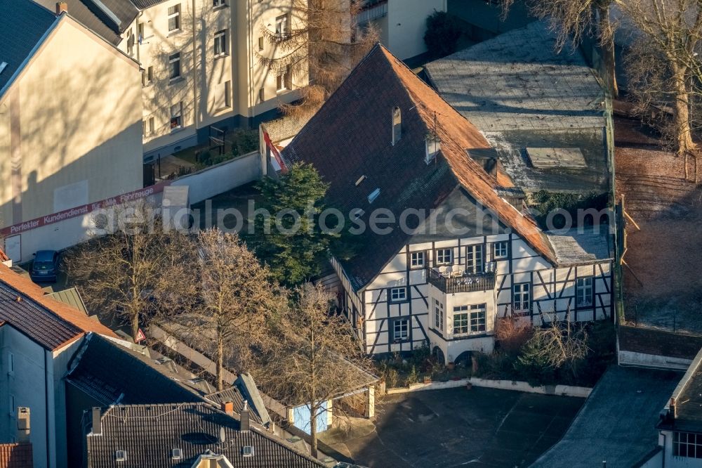 Bochum from above - Half-timbered house and block of flats in the district of Wattenscheid in Bochum in the federal state North Rhine-Westphalia