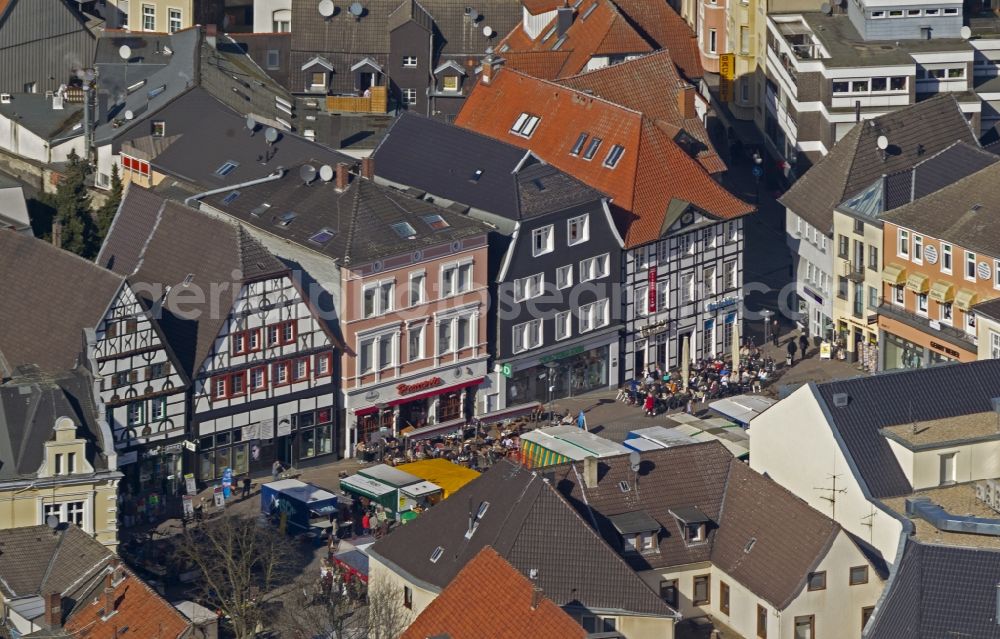 Aerial image Unna - Historic houses on Unnaer market with well-attended restaurant at the market Unna in North Rhine-Westphalia NRW