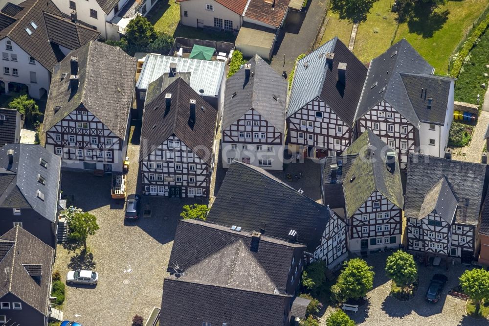 Aerial image Bad Laasphe - Half-timbered houses on Church Square in the city center of the old Bad Laasphe in the state of North Rhine-Westphalia