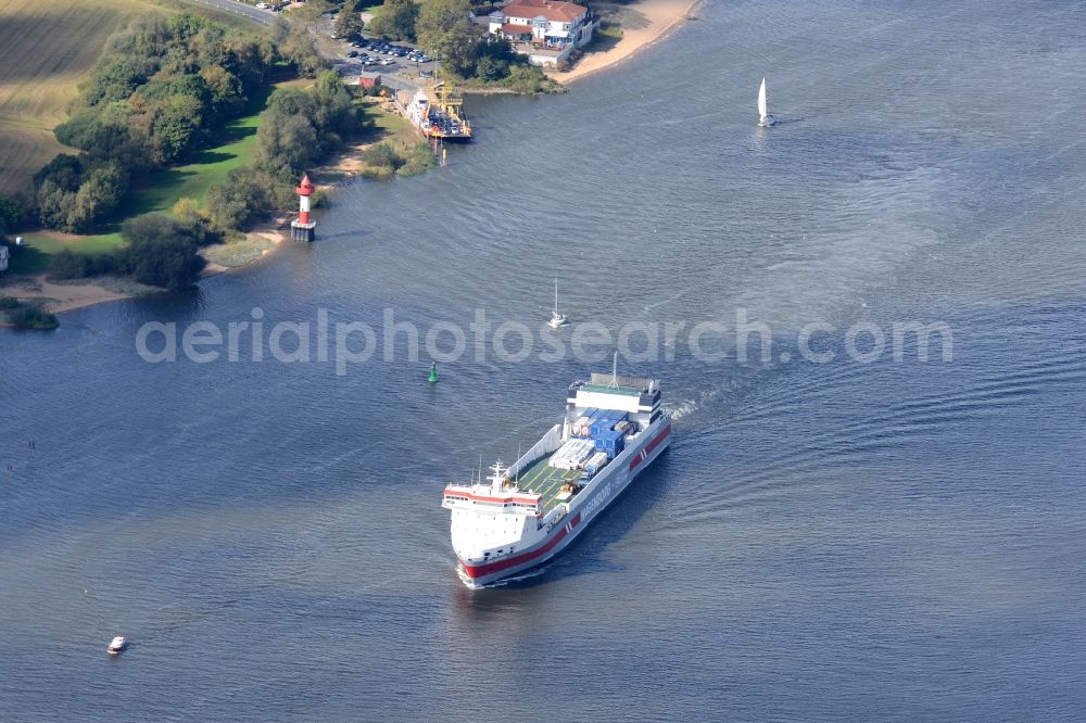 Bremen from above - Sailing container ship of the shipping company Royal Wagenborg on the river Weser in Bremen in Germany