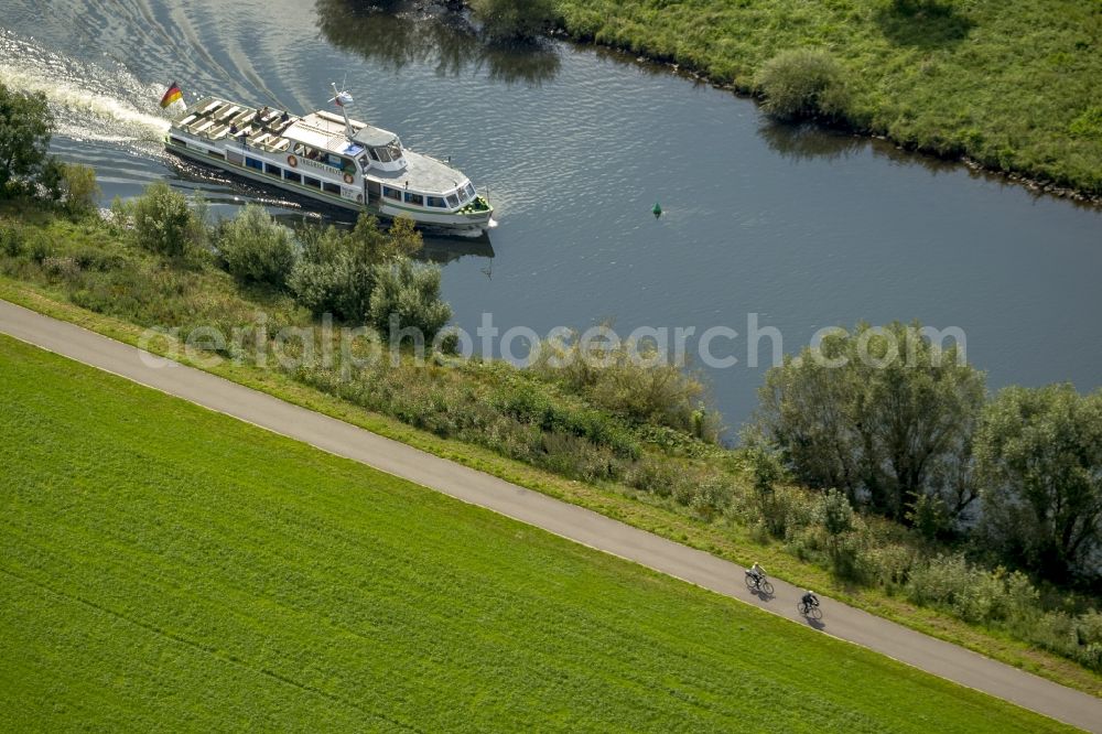 Essen from above - Passenger liner Friedrich Freye on the Ruhr in Essen in the district Kettwig in the state North Rhine-Westphalia. It's one of four liners of the white fleet, which run on the Ruhr