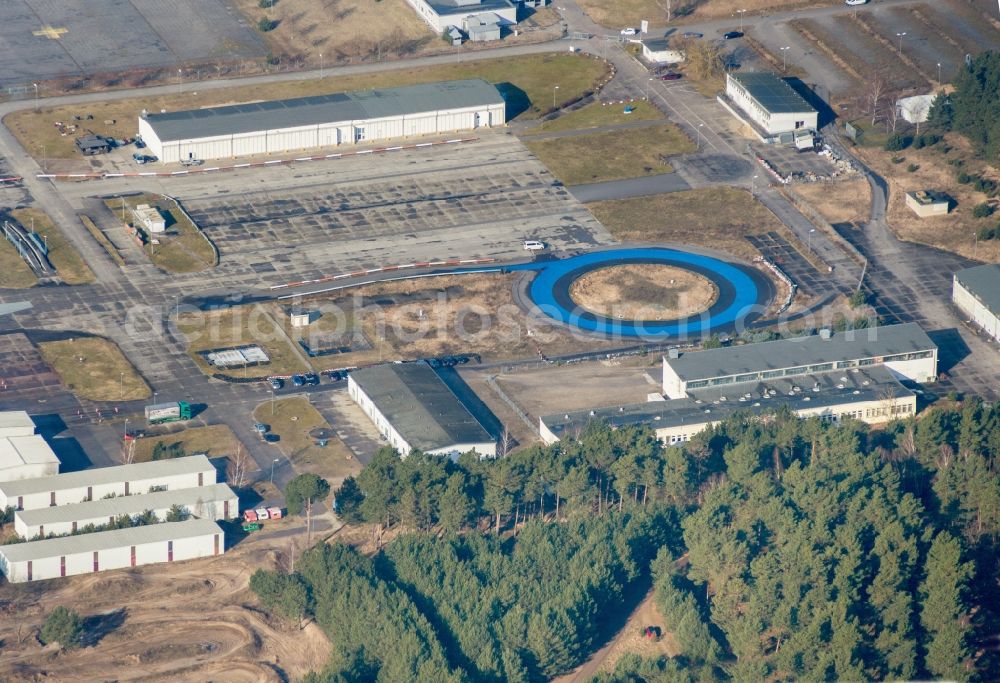 Oranienburg from the bird's eye view: Driving Safety Training to improve road safety in motor vehicles of TUeV Rheinland Akademie in Oranienburg in the state Brandenburg, Germany