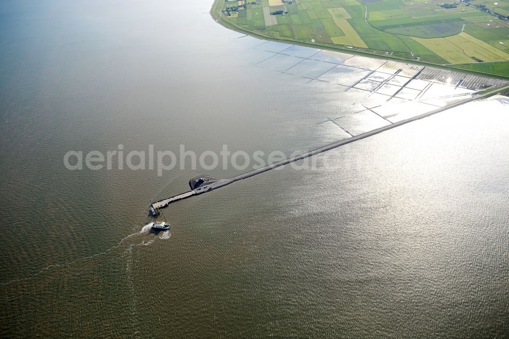 Aerial photograph Pellworm - Ride of a ferry ship at the landing stage Ostersiel on island Pellworm in the state Schleswig-Holstein