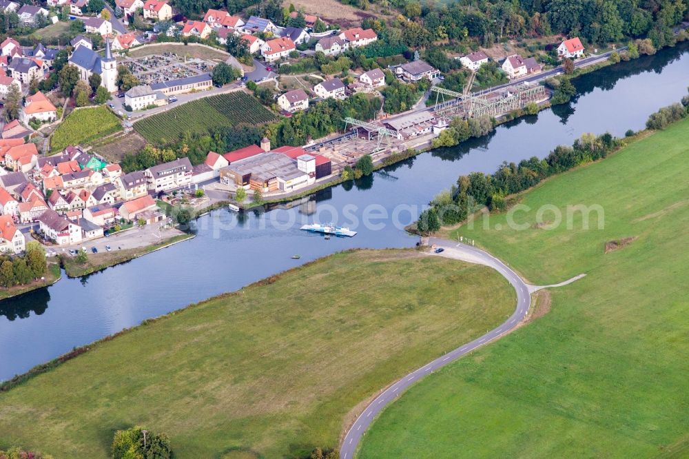 Aerial photograph Wipfeld - Ride a ferry ship crossing the Main river in Wipfeld in the state Bavaria, Germany