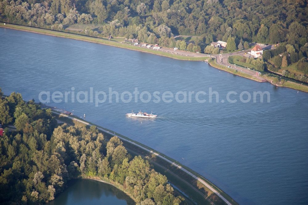 Drusenheim from above - Ride a ferry ship crossing the Rhine river from Greffern to Drusenheim in Grand Est, France