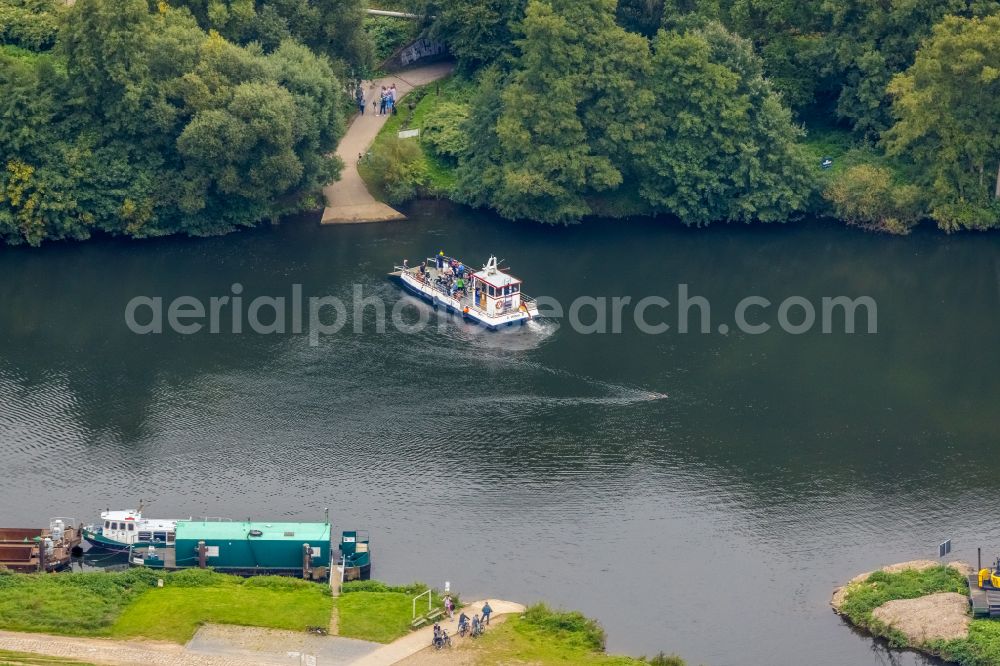 Witten from above - Ride a ferry ship about the Ruhr in Witten in the state North Rhine-Westphalia, Germany