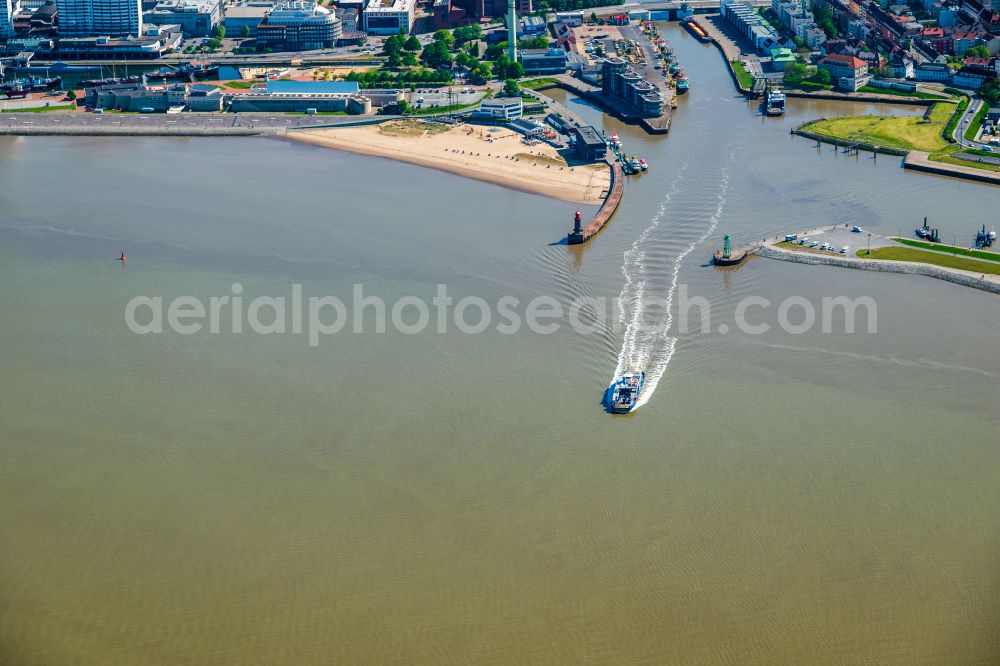 Aerial photograph Bremerhaven - Ride a ferry ship about the Weser in Bremerhaven in the state Bremen, Germany