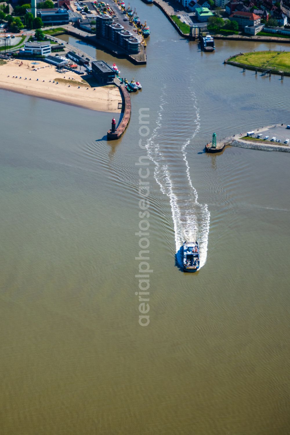 Bremerhaven from above - Ride a ferry ship about the Weser in Bremerhaven in the state Bremen, Germany