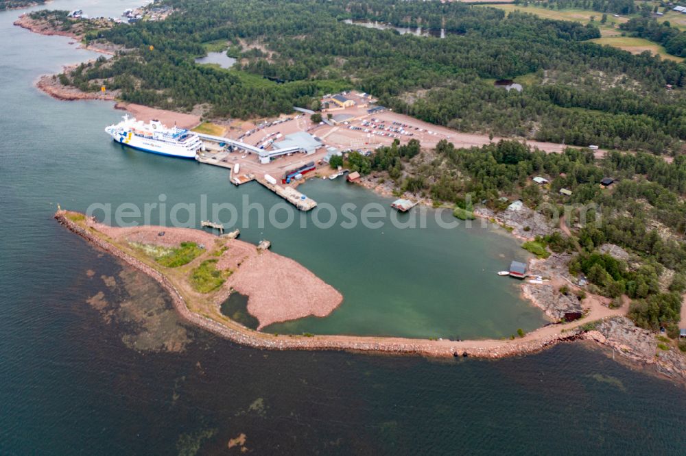 Aerial image Berghamn - Ride a ferry ship Eckeroe on street Eckeroevaegen in Berghamn in Alands landsbygd, Aland