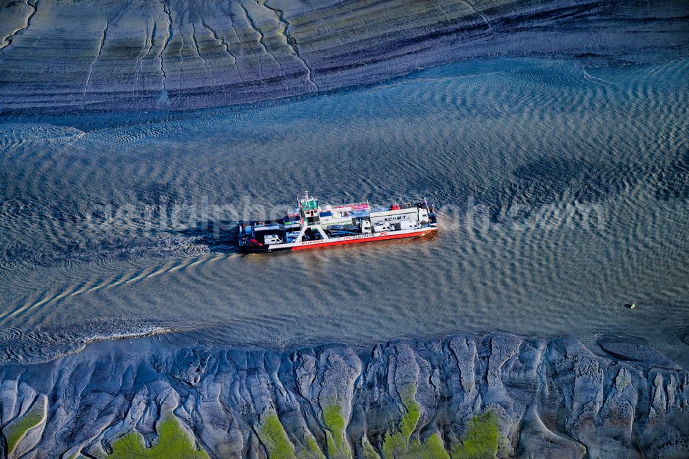 Wischhafen from above - Ride a ferry ship Elbfaehre Wischhafen in Drochtersen in the state Lower Saxony, Germany