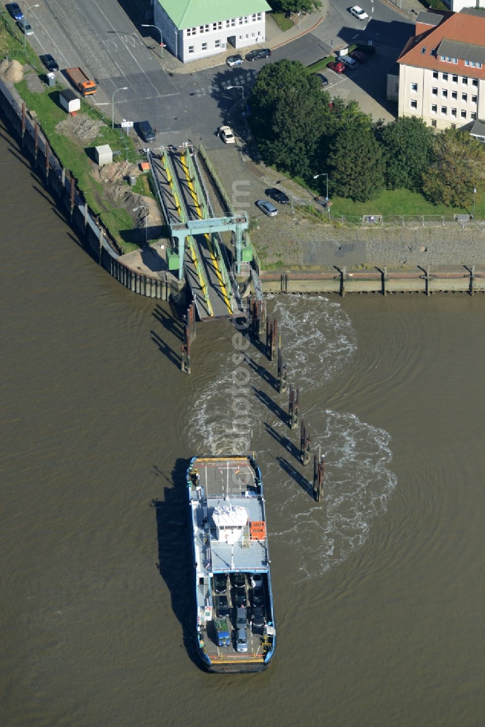 Aerial image Bremerhaven - Ferry ship near the ferry dock of Bremerhaven in the state of Bremen