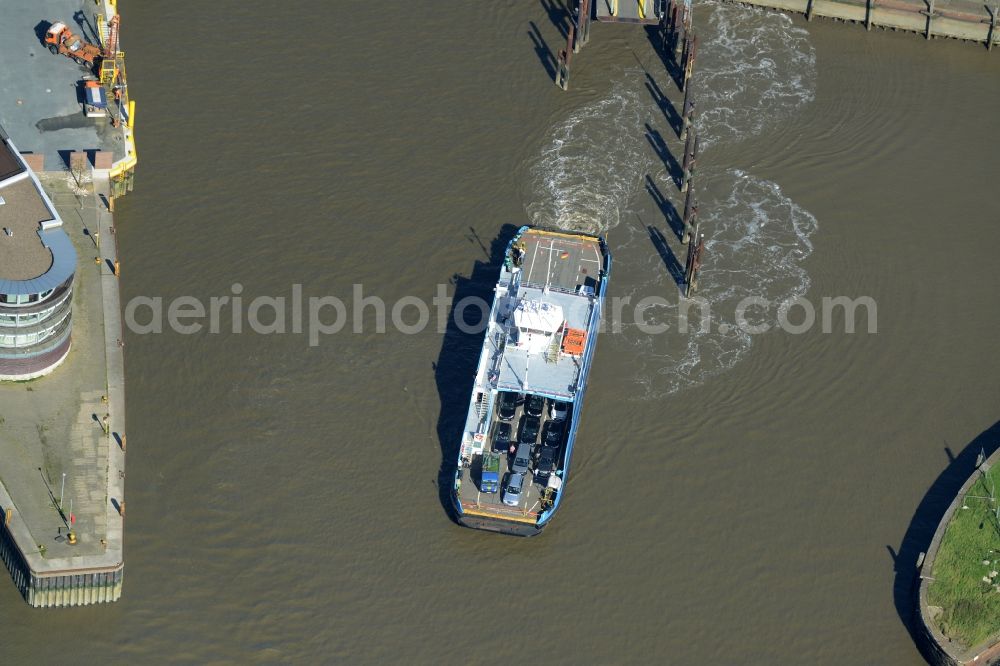 Aerial photograph Bremerhaven - Ferry ship near the ferry dock of Bremerhaven in the state of Bremen