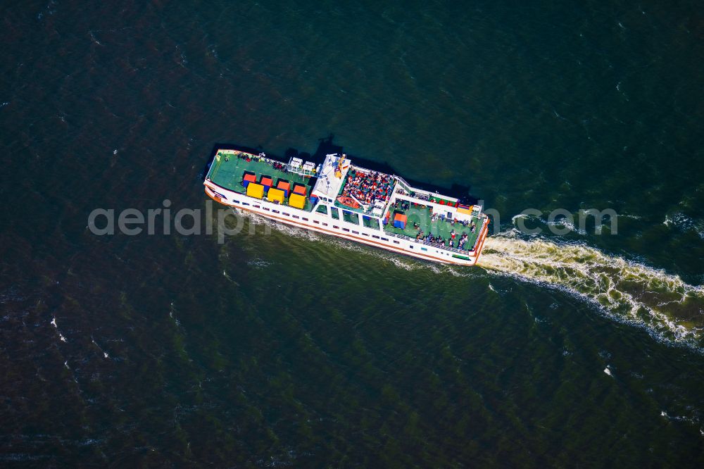 Aerial image Juist - Journey of a ferry ship Frisia VI from the north to Juist in the state of Lower Saxony, Germany