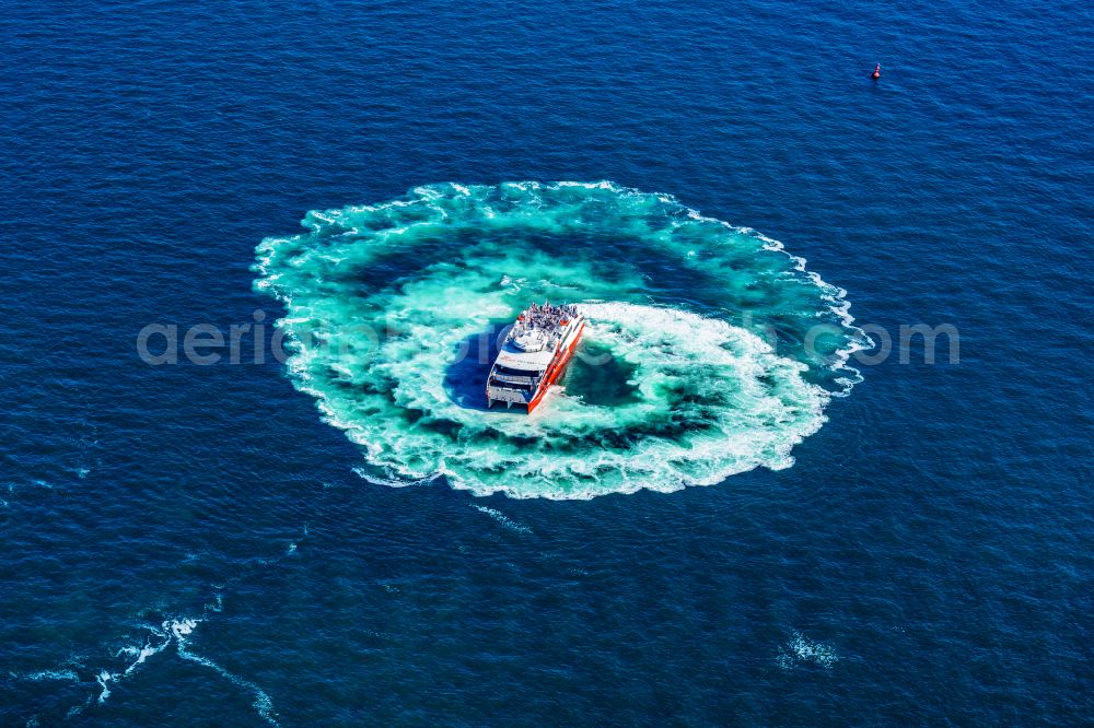 Helgoland from above - Trip of a ferry ship FRS Halunder Jet in Heligoland in the state Schleswig-Holstein, Germany