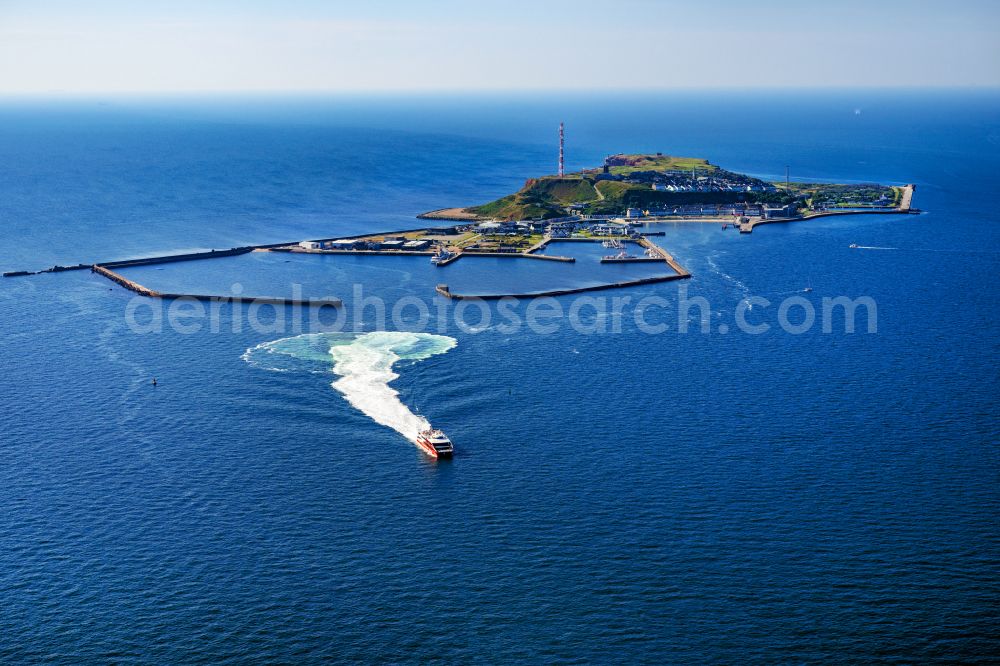 Helgoland from above - Trip of a ferry ship FRS Halunder Jet in Heligoland in the state Schleswig-Holstein, Germany