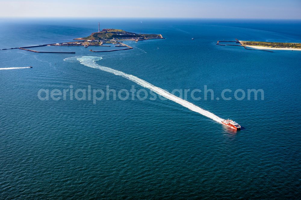 Aerial image Helgoland - Trip of a ferry ship FRS Halunder Jet in Heligoland in the state Schleswig-Holstein, Germany