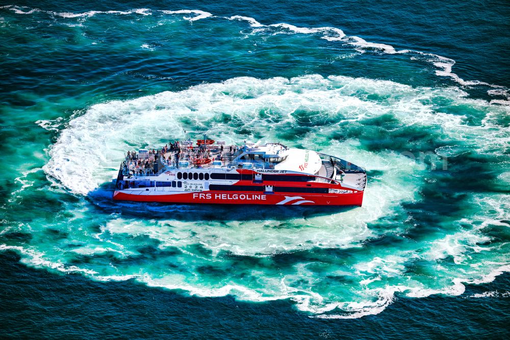 Helgoland from above - Trip of a ferry ship FRS Halunder Jet in Heligoland in the state Schleswig-Holstein, Germany