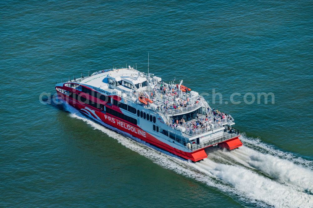 Aerial image Cuxhaven - Ride a ferry ship on the North Sea in Cuxhaven Halunderjet in the state Lower Saxony