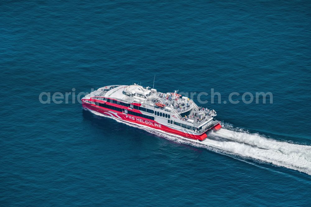 Aerial image Helgoland - Journey of the ferry ship FRS Halunderjet over the North Sea off Heligoland in the state of Schleswig Holstein