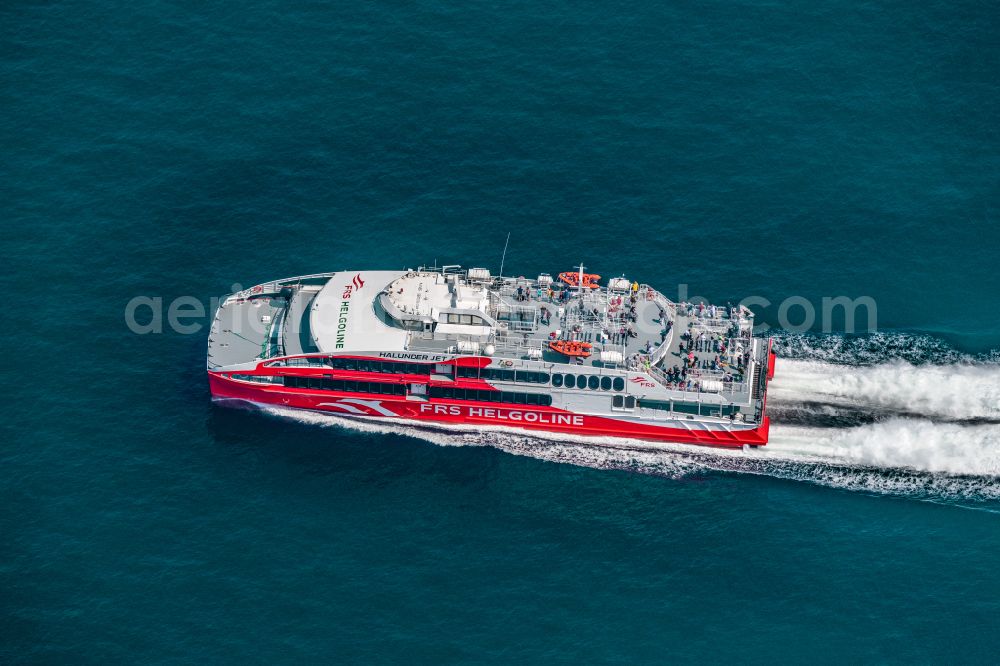 Helgoland from above - Journey of the ferry ship FRS Halunderjet over the North Sea off Heligoland in the state of Schleswig Holstein