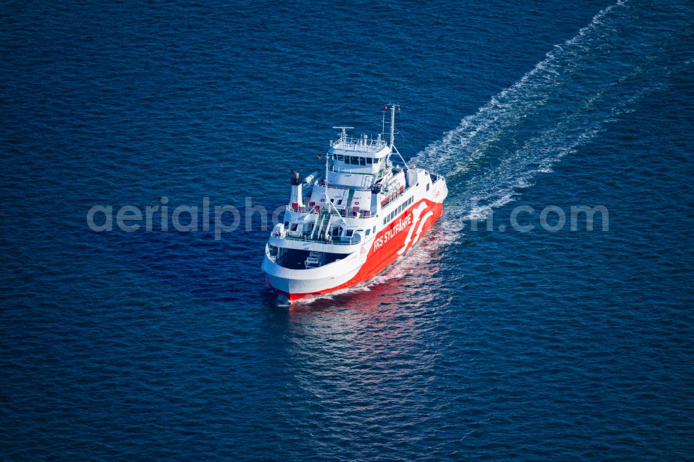 List from the bird's eye view: Ride a ferry ship Limassol in List at the island Sylt in the state Schleswig-Holstein, Germany