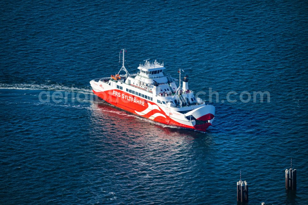 Aerial image List - Ride a ferry ship Limassol in List at the island Sylt in the state Schleswig-Holstein, Germany