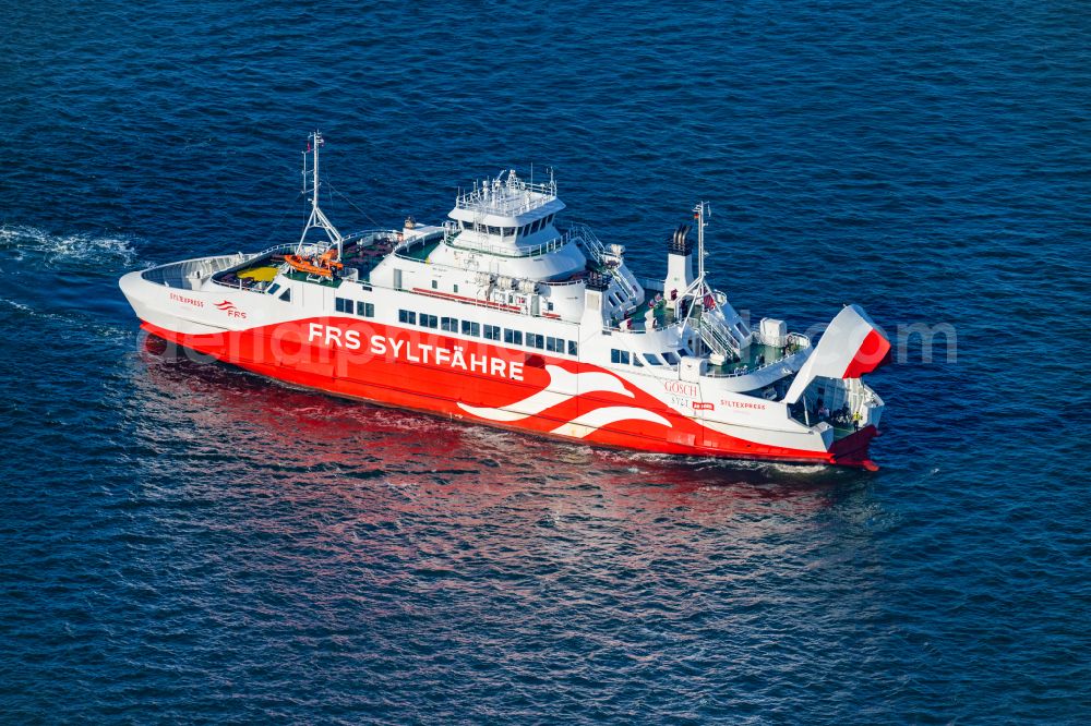 List from above - Ride a ferry ship Limassol in List at the island Sylt in the state Schleswig-Holstein, Germany