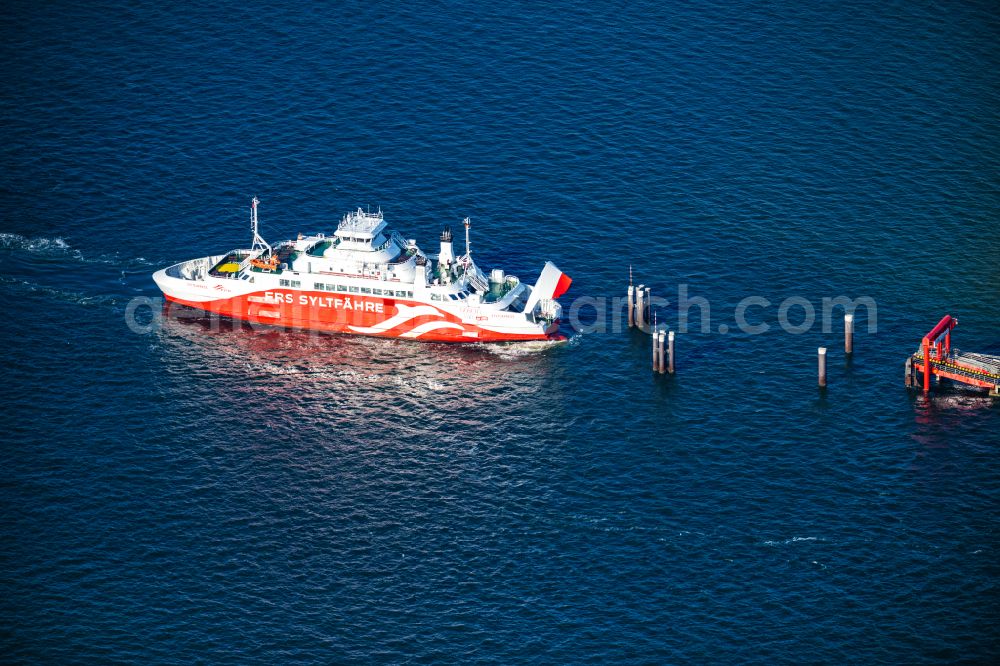 List from the bird's eye view: Ride a ferry ship Limassol in List at the island Sylt in the state Schleswig-Holstein, Germany