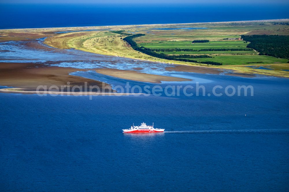 List from above - Ride a ferry ship Limassol in List at the island Sylt in the state Schleswig-Holstein, Germany