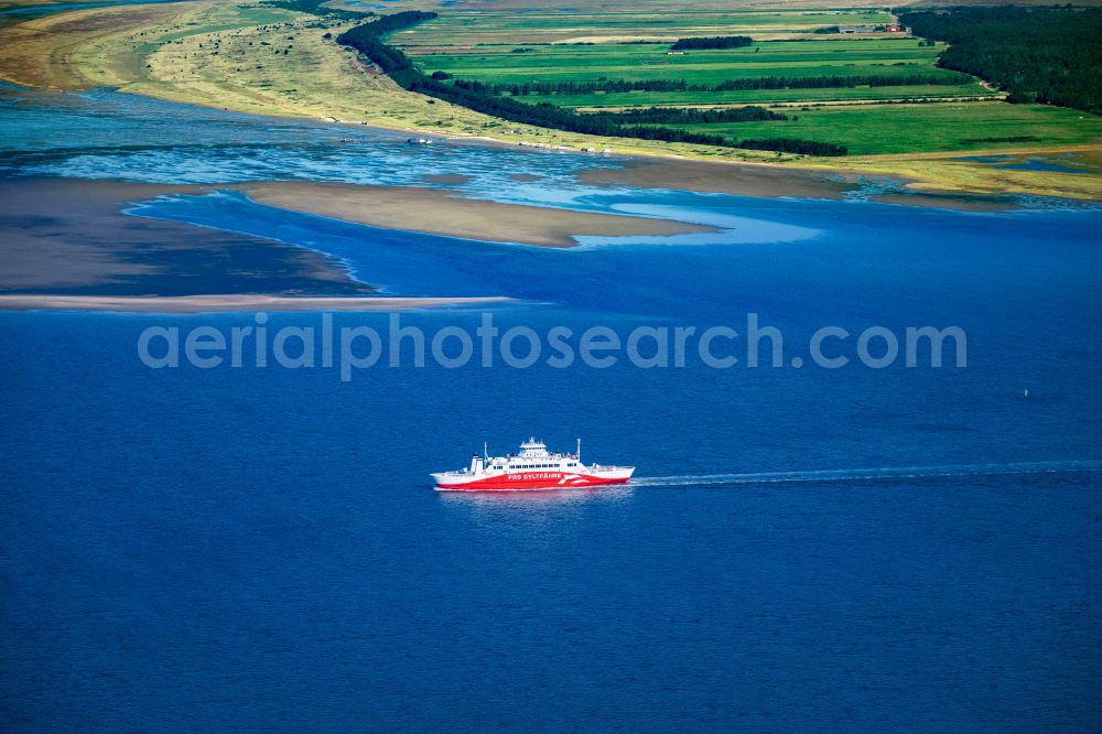 List from the bird's eye view: Ride a ferry ship Limassol in List at the island Sylt in the state Schleswig-Holstein, Germany