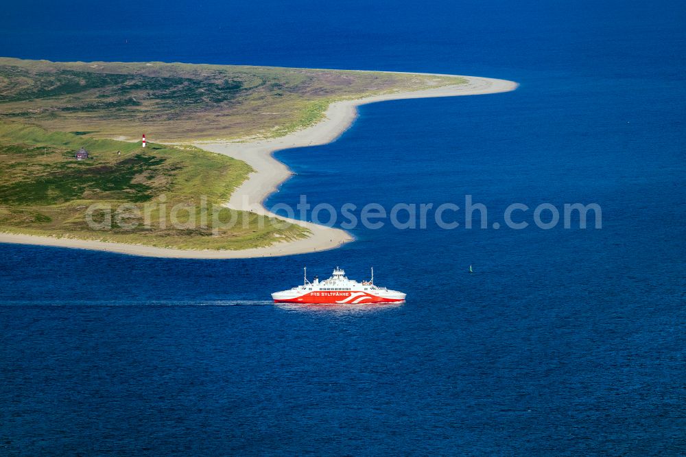 List from above - Ride a ferry ship Limassol in List at the island Sylt in the state Schleswig-Holstein, Germany