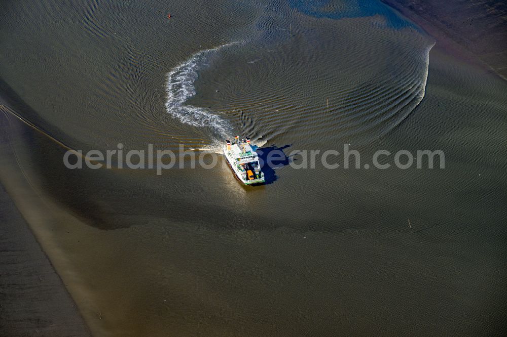 Aerial image Dagebüll - Trip of a ferry ship Heiligenlei in Schuettsiel in the state Schleswig-Holstein, Germany