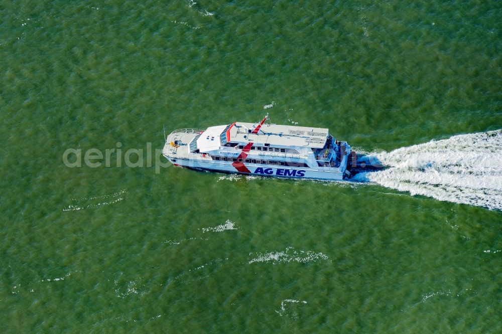 Aerial image Borkum - Fahrt eines Faehr- Schiffes Katamaran Nordlicht in Borkum im Bundesland Niedersachsen, Deutschland