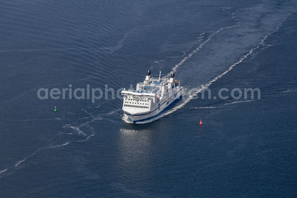 Rostock from above - Ride a ferry ship nach Warnemuende in Rostock in the state Mecklenburg - Western Pomerania, Germany