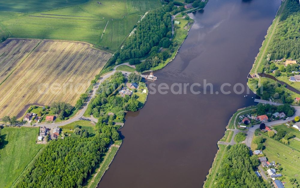 Aerial photograph Kudensee - Ride a ferry ship in Nord-Ostsee-Kanal in Kudensee in the state Schleswig-Holstein, Germany