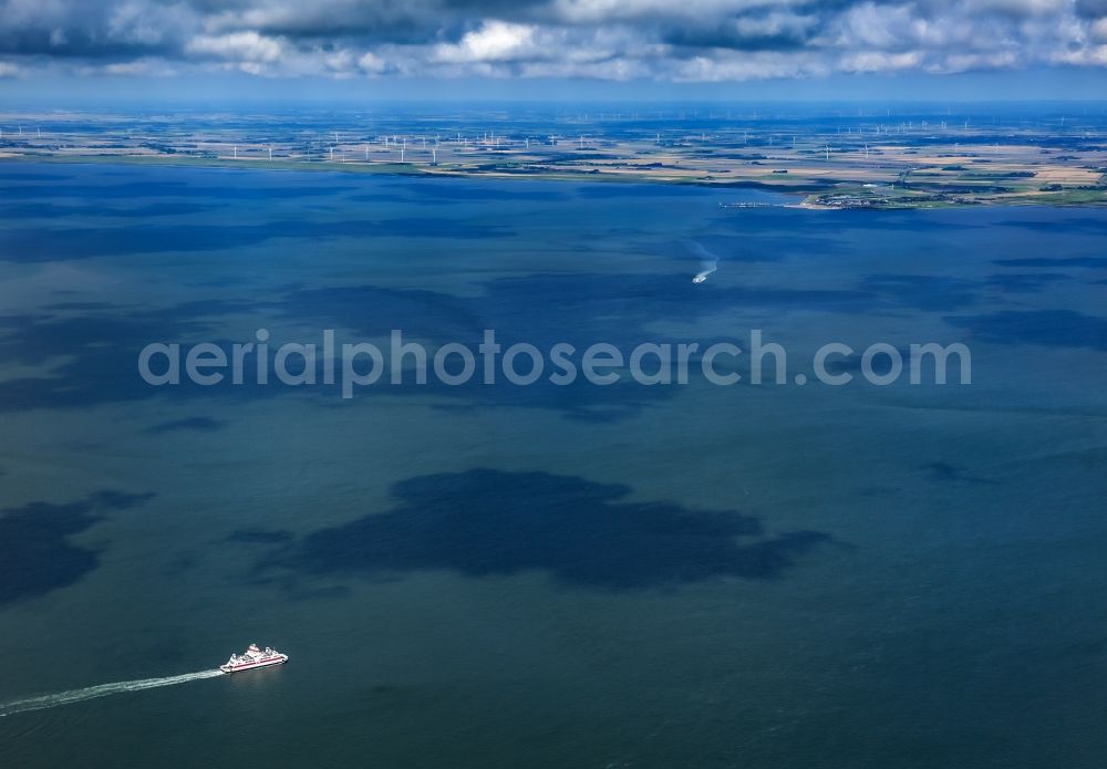 Aerial image Dagebüll - Driving a ferry ship in the North Frisian Wadden Sea in Dagebuell in the state Schleswig-Holstein, Germany