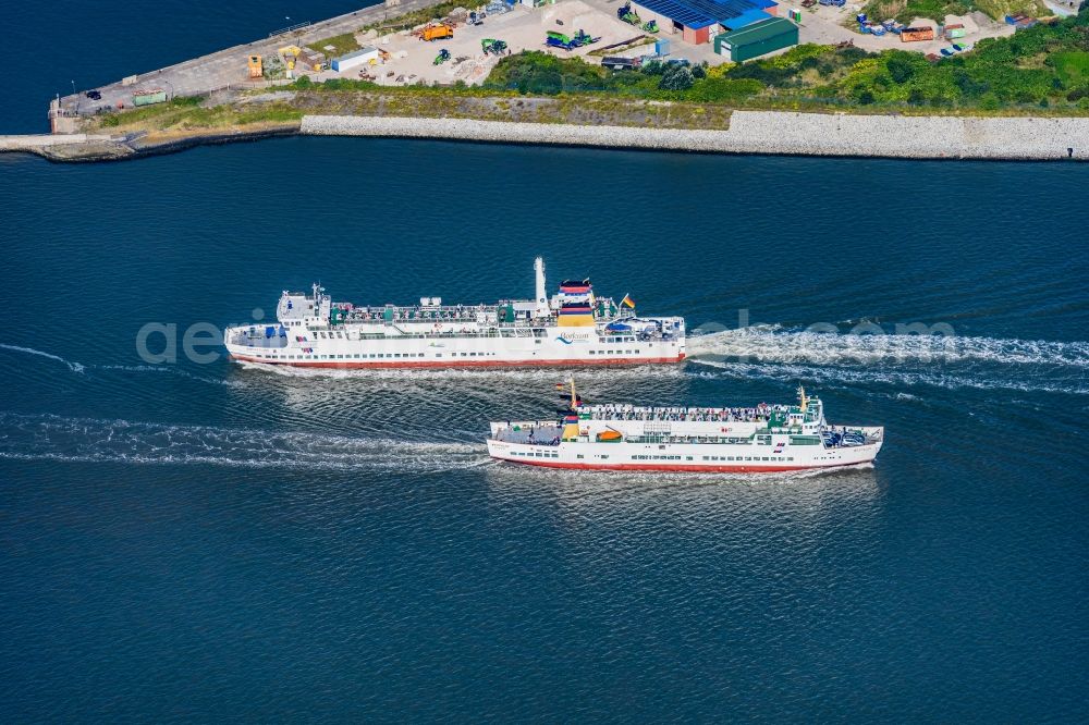 Aerial image Borkum - Ride a ferry ship MS Ostfriesland in crossing with ship Westfalen on the water of the North Sea in Borkum in the state Lower Saxony, Germany