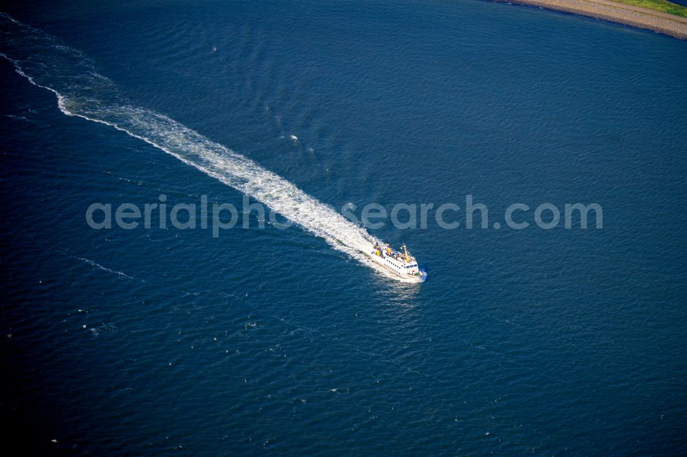 Norderney from above - Trip of a ferry ship of the AG Reederei Norden-Frisia ship Frisia XI in the district of Norddeich in Norden in the state Lower Saxony, Germany