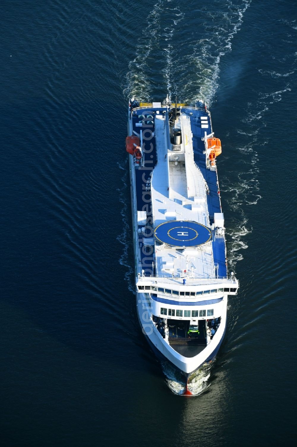 Aerial image Rostock - Ride a ferry ship of Scandlines HYBRID FERRY in Rostock in the state Mecklenburg - Western Pomerania, Germany