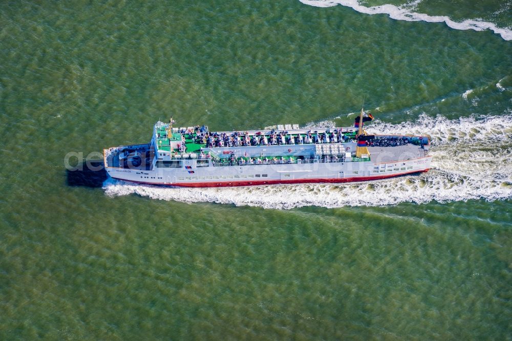 Aerial photograph Borkum - Fahrt eines Faehr- Schiffes MS Westfalen in Borkum im Bundesland Niedersachsen, Deutschland