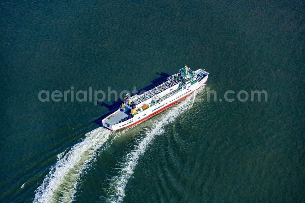 Aerial photograph Borkum - Fahrt eines Faehr- Schiffes MS Westfalen in Borkum im Bundesland Niedersachsen, Deutschland