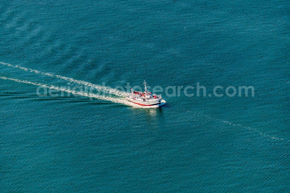 Sassnitz from the bird's eye view: Passenger ship JAN CUX in Sassnitz at the baltic sea coast in the state Mecklenburg - Western Pomerania, Germany