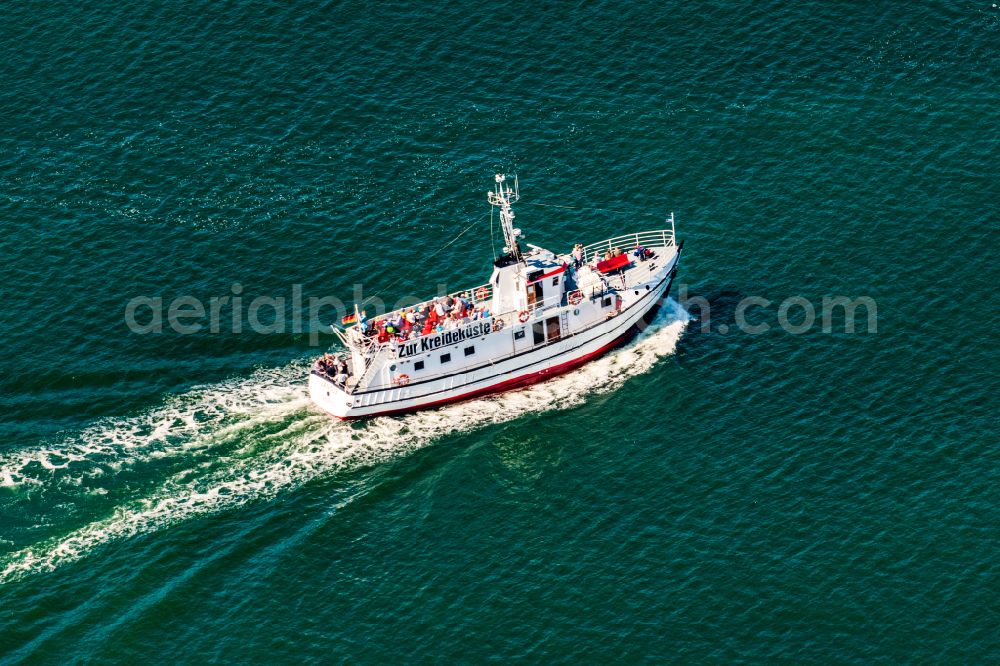 Sassnitz from the bird's eye view: Passenger ship JAN CUX in Sassnitz at the baltic sea coast in the state Mecklenburg - Western Pomerania, Germany