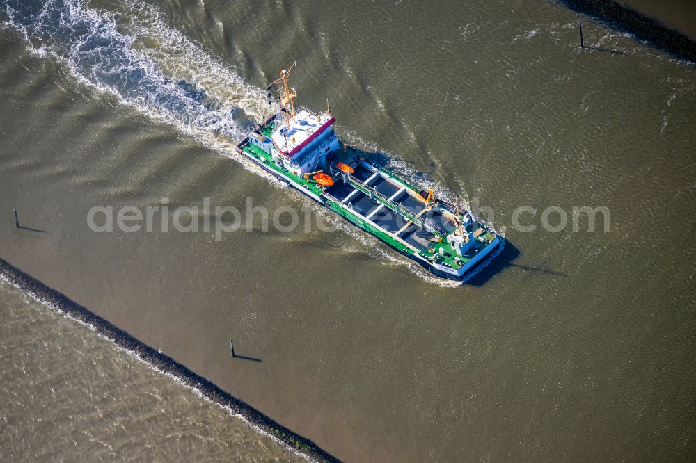 Norden from the bird's eye view: Trip of a silt ship Nordeich Seekrabe in Norden Norddeich in the state of Lower Saxony, Germany